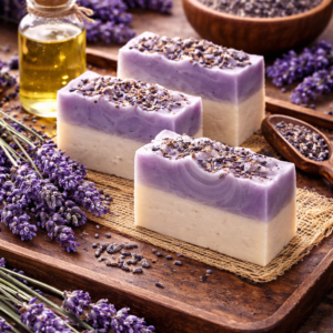Lavender Bliss Natural Soap Set With Natural Loofah and Essential Oil