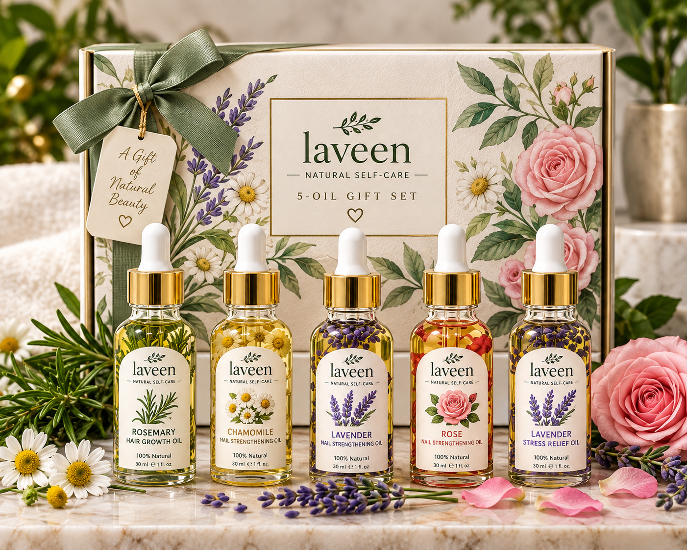 Natural Oil Gift Set | Hands & Cuticle Treatment | Hair Growth & Stress Relief Oils