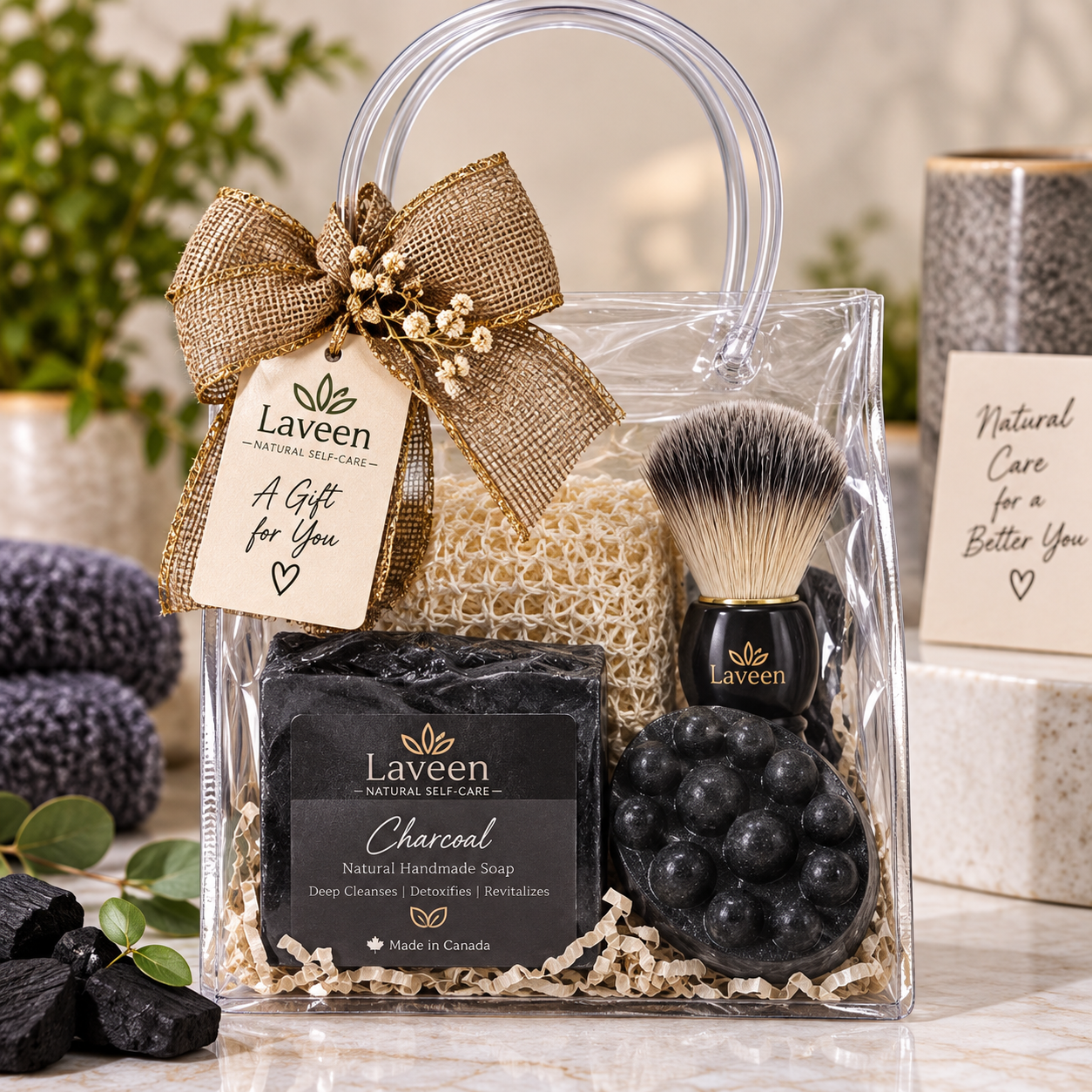 Charcoal or Coffee Spa Gift Set for Men | Handmade Natural Soap Gift Box | Laveen Canada