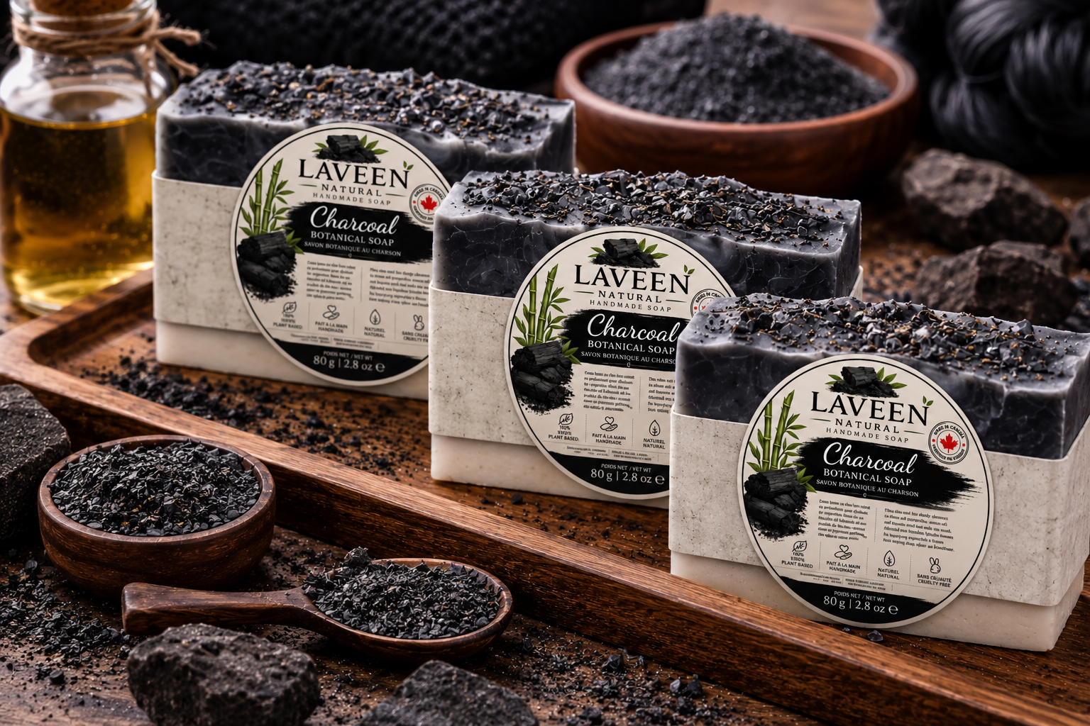 Charcoal or Coffee Spa Gift Set for Men | Handmade Natural Soap Gift Box | Laveen Canada - Image 2